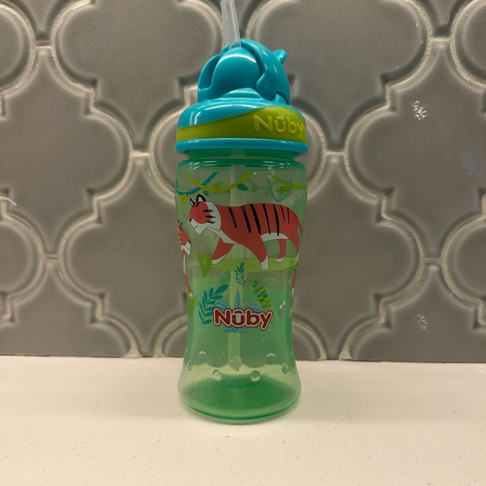 Nuby Green & Teal Tiger Kids Straw Bottle
